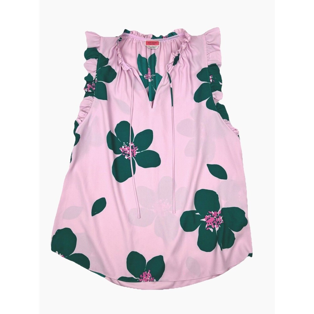 Kate Spade New York Women’s Size L Pink Floral Ruffled Sleeveless Blouse Top